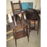 Collection of furnishing items to include; two Edwardian side or occasional tables, small folding