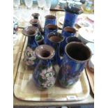 Tray of Torquay pottery Lemon and Crute vases, varying designs including; flowers and birds. (11) (