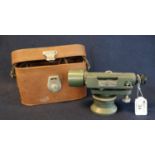 A Hilger & Watts English made surveyors level or theodolite in original simulated leather case. 18cm