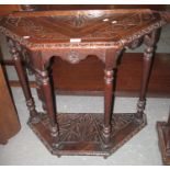 Early 20th Century 17th Century style carved oak credence type hall table. 77cm wide approx. (B.P.