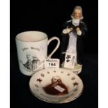 John Wesley Staffordshire type figurine, together with a John Wesley Royal Grafton circular pin dish