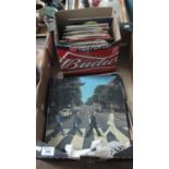 Box containing assorted vinyl LPs and 45s to include; Beatles 'Abbey Road', Beatles 'Let it Be', '