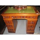 Reproduction yew wood pedestal desk of small proportions. (B.P. 21% + VAT)