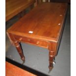 Victorian mahogany Pembroke table on turned legs and casters. (B.P. 21% + VAT)