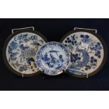 Pair of late 19th/early 20th Century Chinese crackle glazed plates with under glazed decoration