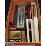 Box of assorted writing instruments, mostly in their original boxes to include; Papermate Talisman