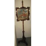 19th Century mahogany pole/make-up screen with tapestry banner of a young girl with dog and
