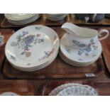 Two trays of Royal Albert bone china 'Hidden Valley' tea and dinnerware comprising; cups, saucers,