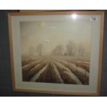Pat Fenton (Welsh 20th century), 'Winter Field', signed and dated, watercolours. 36 x 40 cm