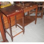 Early 20th Century oak barley twist square topped occasional table, together with a set of