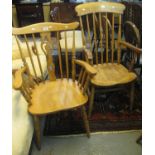 Elm and beech spindle back farmhouse kitchen armchair, together with another beech slat, splat and