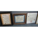A group of three 18th and 19th Century hand written documents, indenture, last will and testament