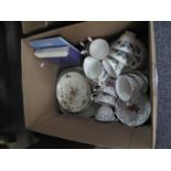 Box of assorted china to include; Duchess and Dresden fine bone china floral teaware, Royal