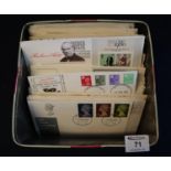 Biscuit tin of Great Britain first day covers mostly 1968 to 1982 period (B.P. 21% + VAT)