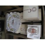 Box containing Caverswall mugs in original boxes and Caverswall collectors plates in original boxes,