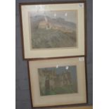 Walter H Allcott RWA (British 20th Century), 'Carcassonne ,La Cite', no. 1 & 2, signed, pastels