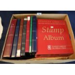Box with seven empty stockbooks and five new Stanley Gibbons album senator standard x4 (3 are