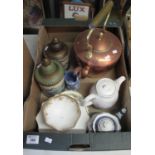 Box of assorted items to include; Noritake bowl, Churchill teapot, blue and white real old willow