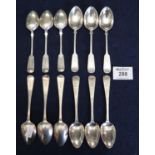 A set of six Old English design bright cut white metal teaspoons, possibly continental, together