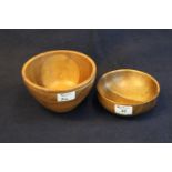 Two hand turned wooden bowls by Harry Stern of Ewell, Surrey, Amazaque wood and Bubinga wood. 14.5cm