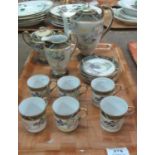 15 piece Japanese egg shell Mikori coffee set decorated with birds amongst foliage. (B.P. 21% + VAT)