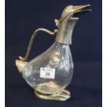 Novelty silver plated and glass claret jug in the form of a goose. (B.P. 21% + VAT)