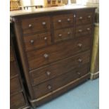 19th Century mahogany Scotch type chest having an arrangement of small and large drawers with turned