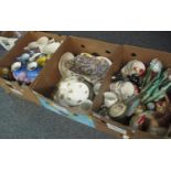 Three boxes of assorted china and similar items, various to include; dresser jugs, floral