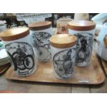 Four Portmeirion pottery 'Velocipedes' lidded canisters. (4) (B.P. 21% + VAT)