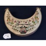 Edwardian crescent moon shaped applique work velvet box embroidered with flowers and foliage and the