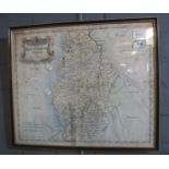 Robert Morden, original sparsely coloured map of Nottinghamshire, 37 x 43cm approx, Hogarth glazed