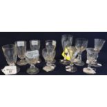 Collection of antique drinking glasses, various to include; ale glasses, Georgian ball knop glass,