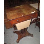 Victorian mahogany ladies work box on quatreform base. (B.P. 21% + VAT) Very poor condition, the top