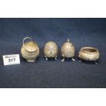 Collection of probably Indian white metal items to include; salts, salt and pepper etc. (4) (B.P.