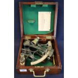 Victorian brass mounted sextant by Sewill maker to the Royal Navy, Liverpool. In mahogany case