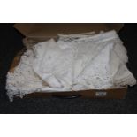 Box of good quality vintage linen crochet and embroidered tableware. (B.P. 21% + VAT)