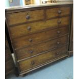 19th Century oak straight front chest of two short and four long drawers with turned handles on