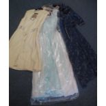 Three vintage dresses to include; a 60's empire line Chinese silk fabric dress with matching bolero,