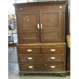 Early 19th Century Welsh oak two stage linen press cupboard with associate plastic handles. (B.P.