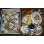 Two boxes of assorted china and glass, various to include; commemorative ware, part floral
