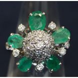14ct gold emerald and white sapphire ring. Ring size L. Approximate weight 5.6g. (B.P. 21% + VAT)