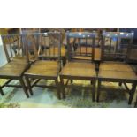 A pair of 19th Century oak bobbin and rail back farmhouse kitchen chairs, together with another pair