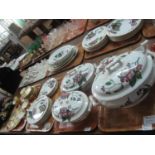 Five trays of Staffordshire dinnerware on a cream ground with blossom and cherry decoration to