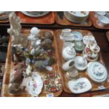 Two trays of assorted china to include; ceramic studies of animals and birds, Royal Crown Derby