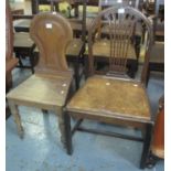 Victorian mahogany hall chair, together with another 19th Century mahogany dining chair with leather