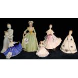 Four Royal Doulton bone china figurines to include; 'The Ballerina' and 'Elaine' HN3214. Together
