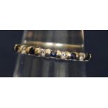 9ct gold diamond and sapphire half eternity style ring. Ring size M. Approximate weight 1.4g. (B.