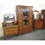 Early 20th Century oak bedroom suite comprising; mirrored two stage wardrobe and a triple mirrored