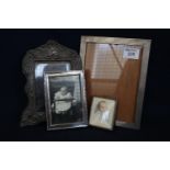 Collection of three silver picture frames, varying size and forms, together with miniature framed