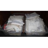 Two boxes of vintage linen and other tableware including embroidery and crochet items. (2) (B.P. 21%